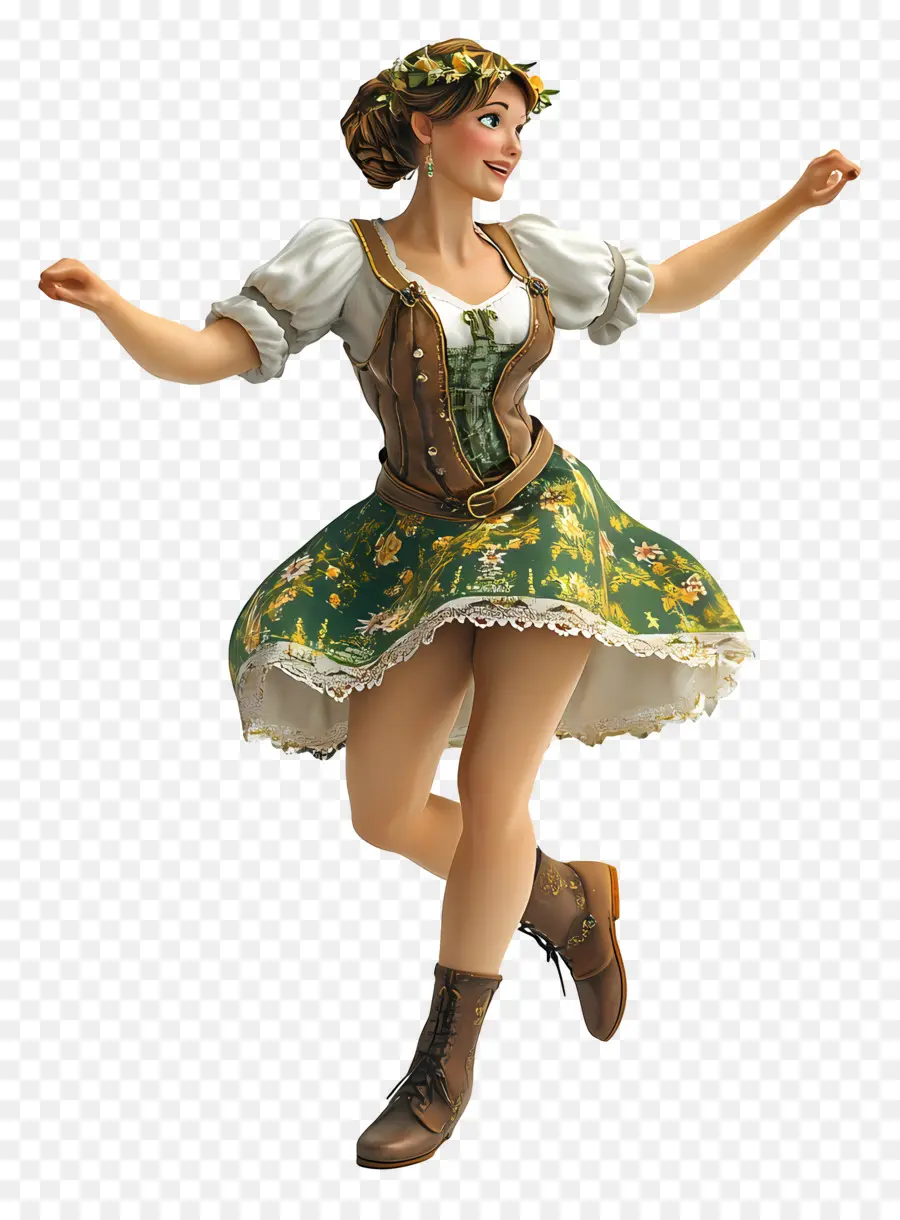 Bailarina Del Oktoberfest，Chica Animada Con Vestido Verde PNG