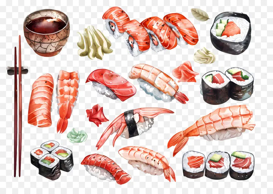 Sushi Acuarela，Sushi PNG