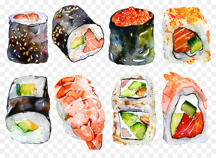 Sushi Acuarela，Sushi PNG