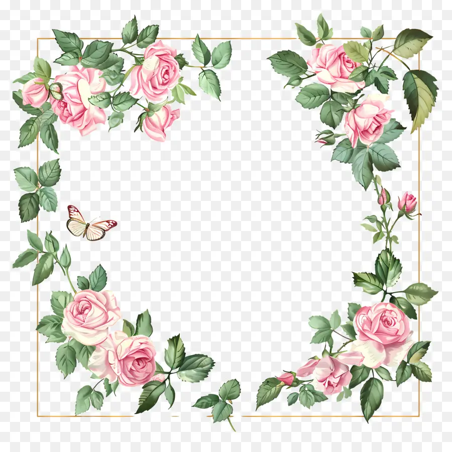 Marco Rectangular，Marco Floral PNG