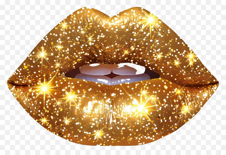 Beso Brillante，Labios Dorados PNG