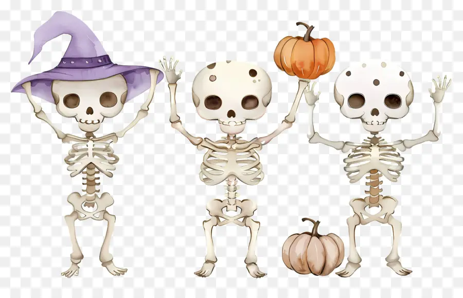 Esqueletos De Halloween，Esqueletos Con Calabazas PNG