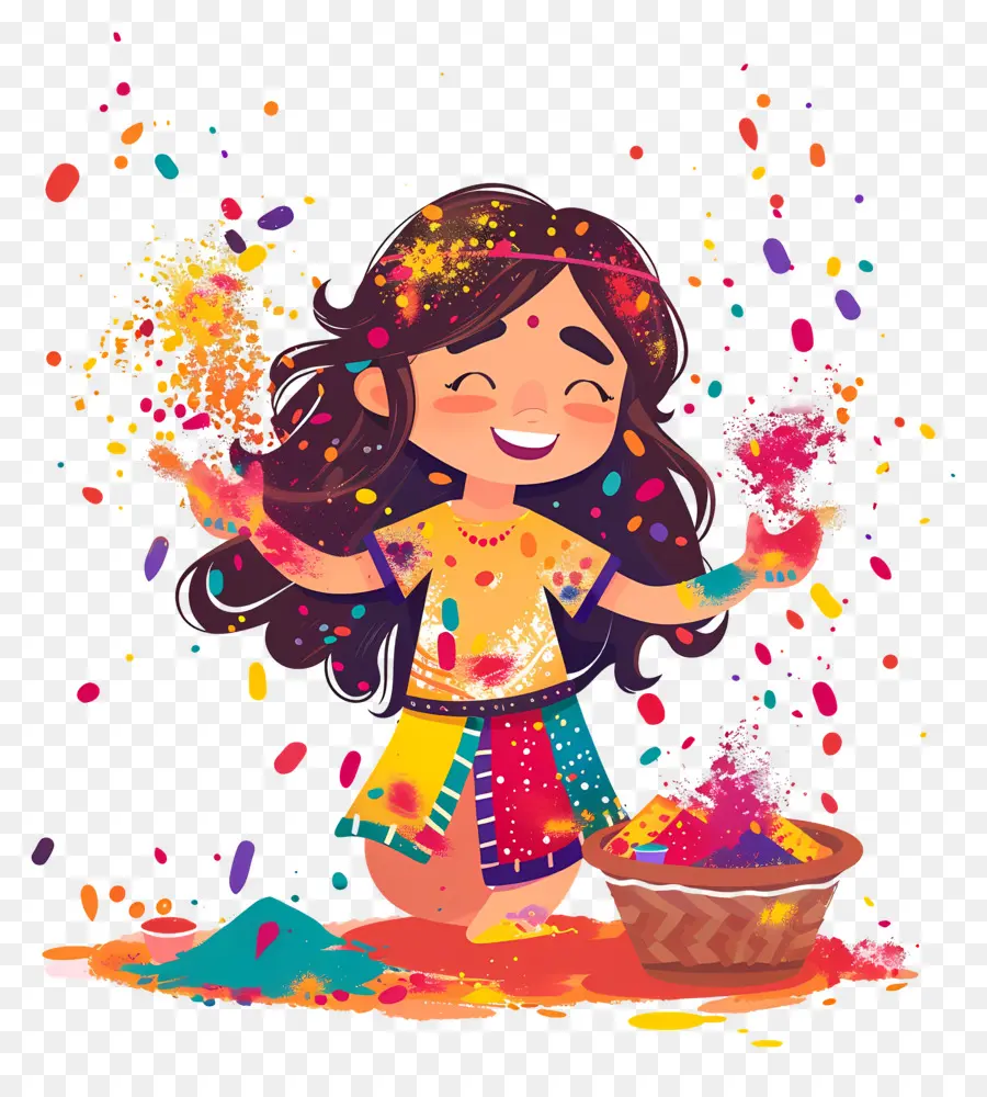 Fondo Holi，Chica De Dibujos Animados Con Polvo PNG