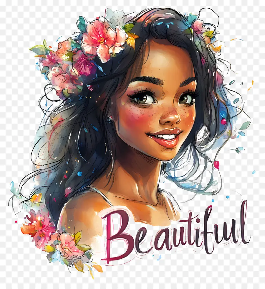 Hermosa Chica，Mujer Sonriente Con Flores PNG