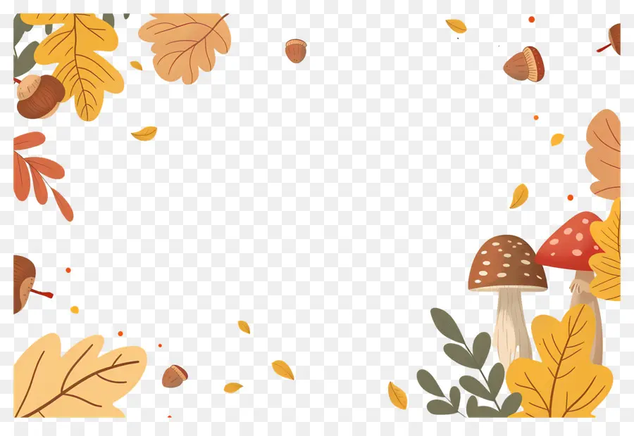 Fondo De Otoño，Setas Y Bellotas PNG