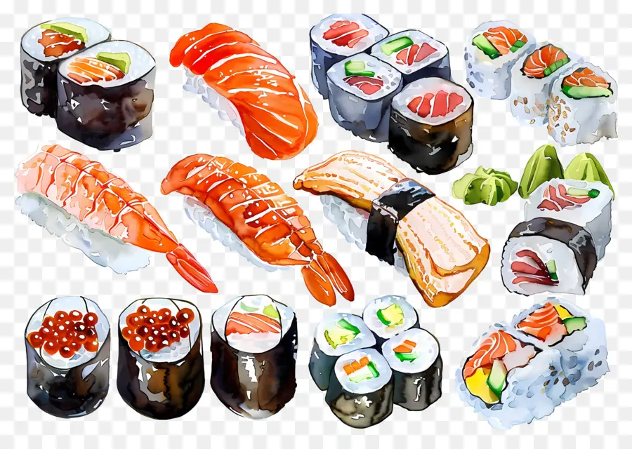 Sushi Acuarela，Sushi PNG