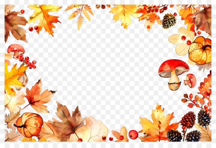 Fondo De Otoño，Setas Y Hojas De Otoño PNG