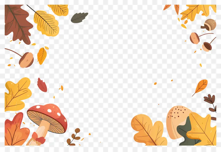 Fondo De Otoño，Setas Y Bellotas PNG