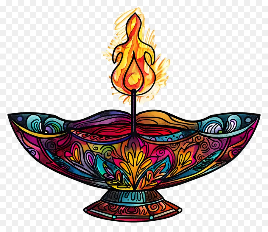 Diwali Diya，Diya Colorida PNG