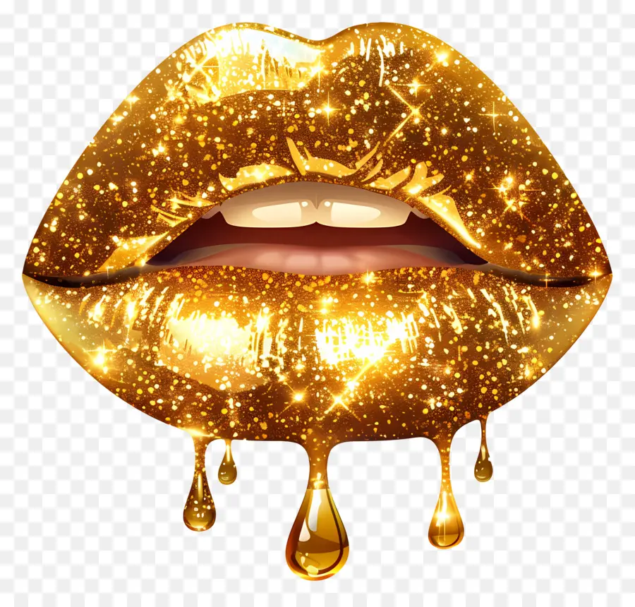 Beso Brillante，Labios Dorados Con Brillo PNG