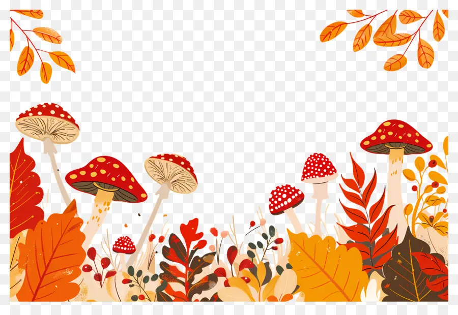 Fondo De Otoño，Setas Y Hojas PNG