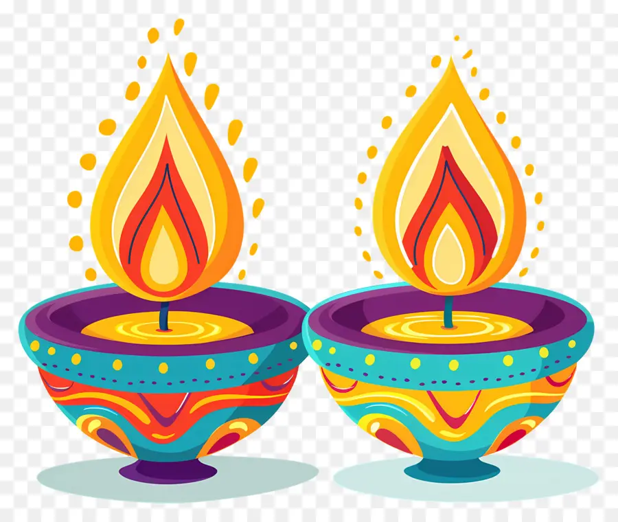 Vela Diwali，Diyas Coloridas PNG