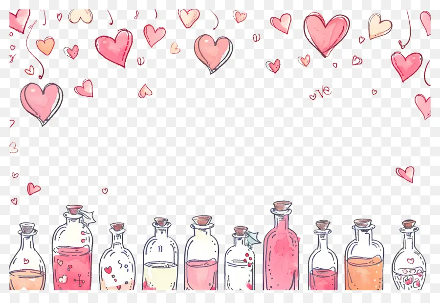 Fondo De Amor，Botellas Y Corazones PNG