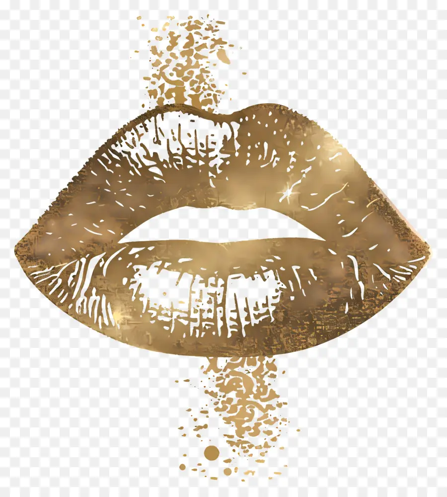 Beso Brillante，Labios Dorados PNG