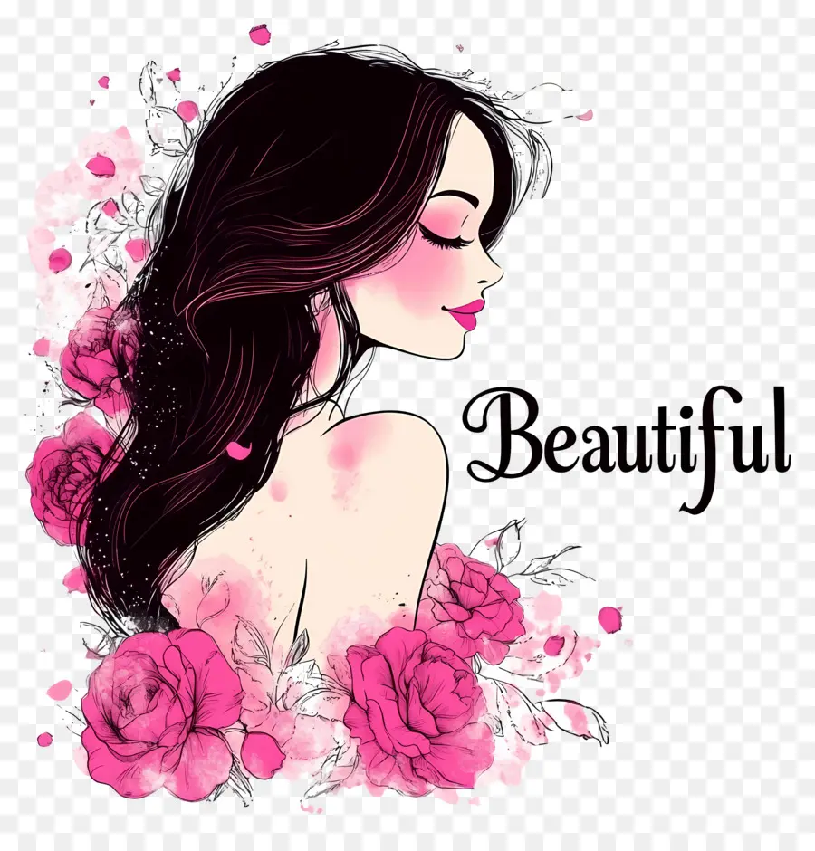 Hermosa Chica，Mujer Con Rosas PNG