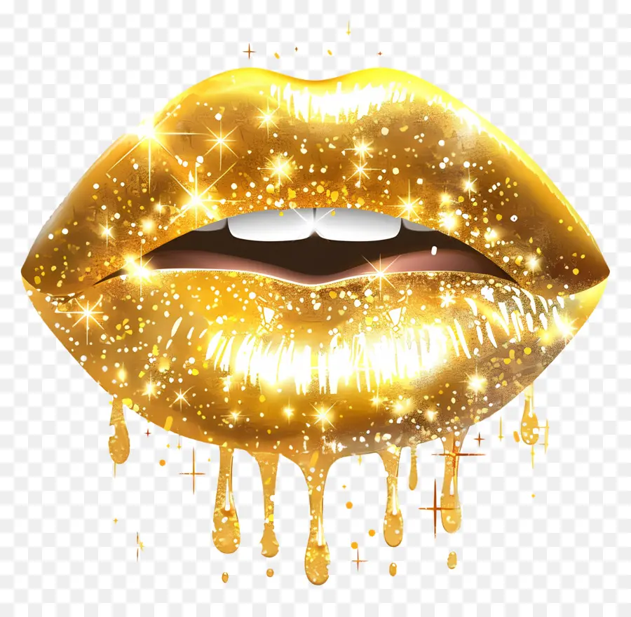 Beso Brillante，Labios Dorados PNG