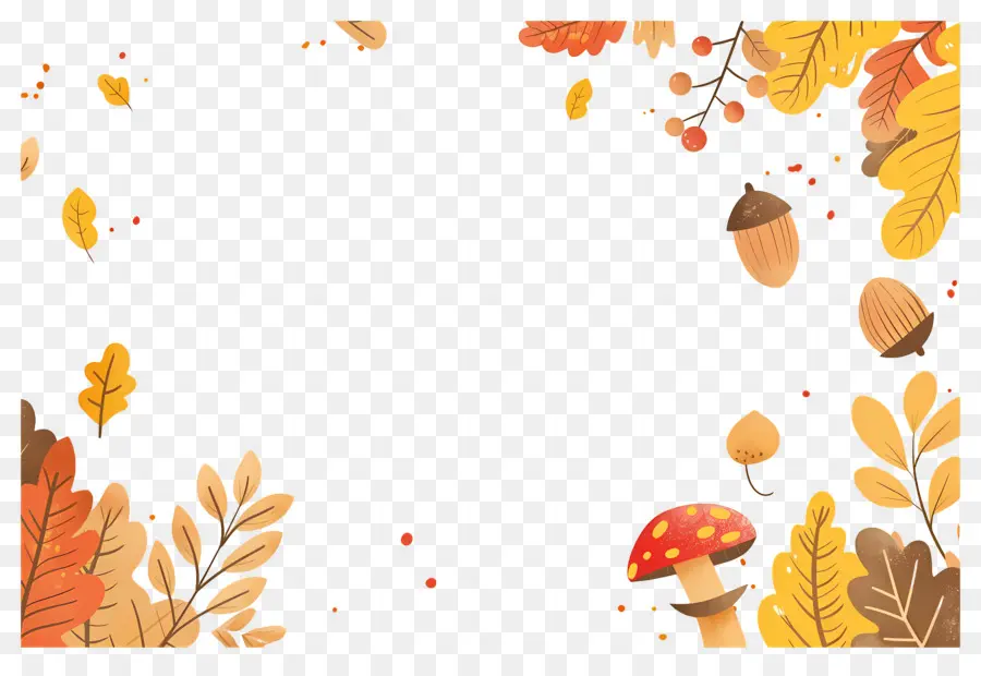 Fondo De Otoño，Setas Y Bellotas PNG