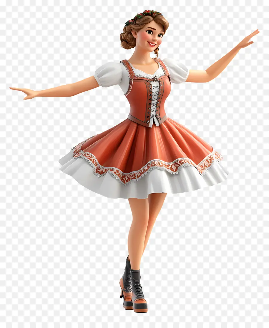 Bailarina Del Oktoberfest，Chica Animada Con Vestido Naranja PNG