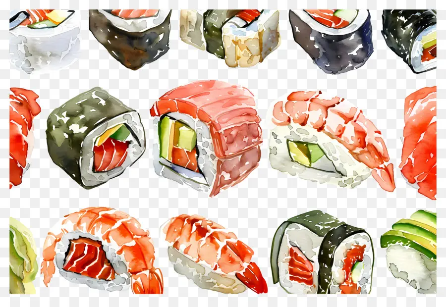 Sushi Acuarela，Sushi PNG