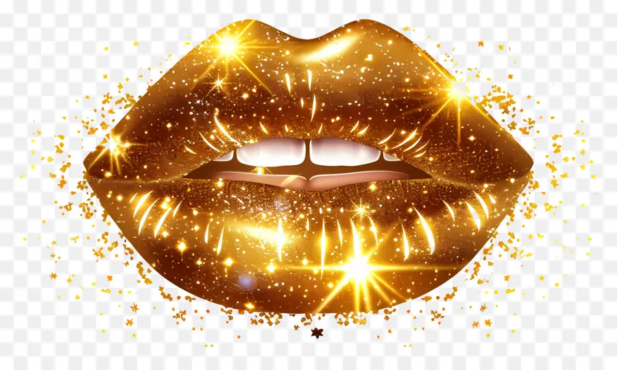 Beso Brillante，Labios Dorados Brillantes PNG