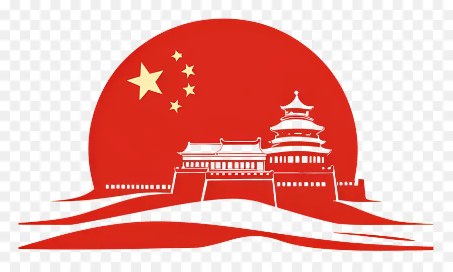 Día Nacional De China，Templo Con Bandera PNG