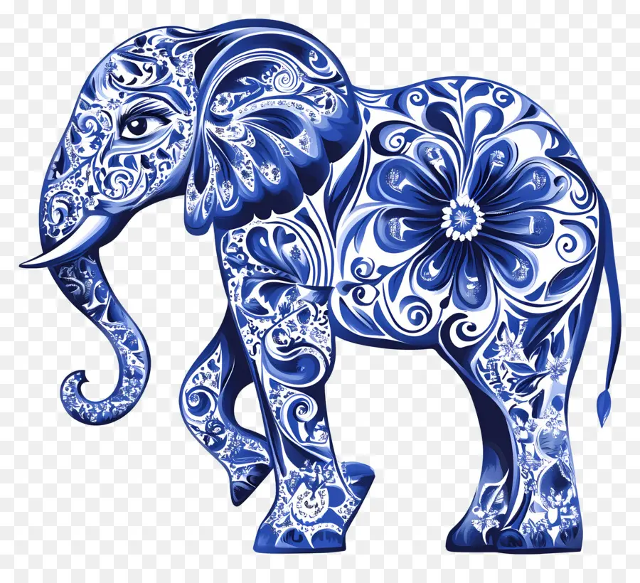 Silueta De Elefante，Elefante Floral Azul PNG