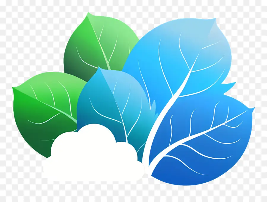 Logotipo De La Nube，Hojas Verdes Y Azules Con Nube PNG