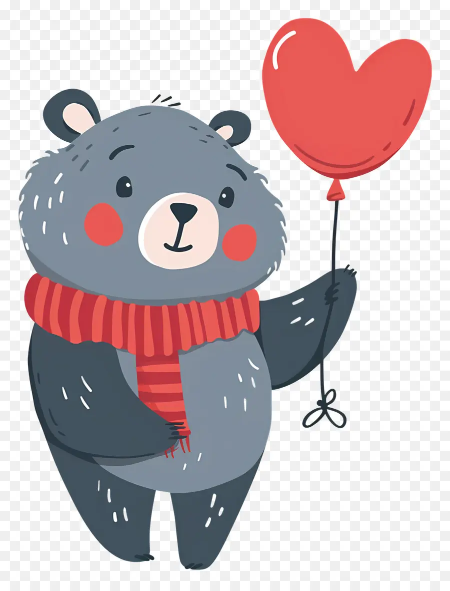 Lindo Oso，Oso Gris Con Globo De Corazón PNG