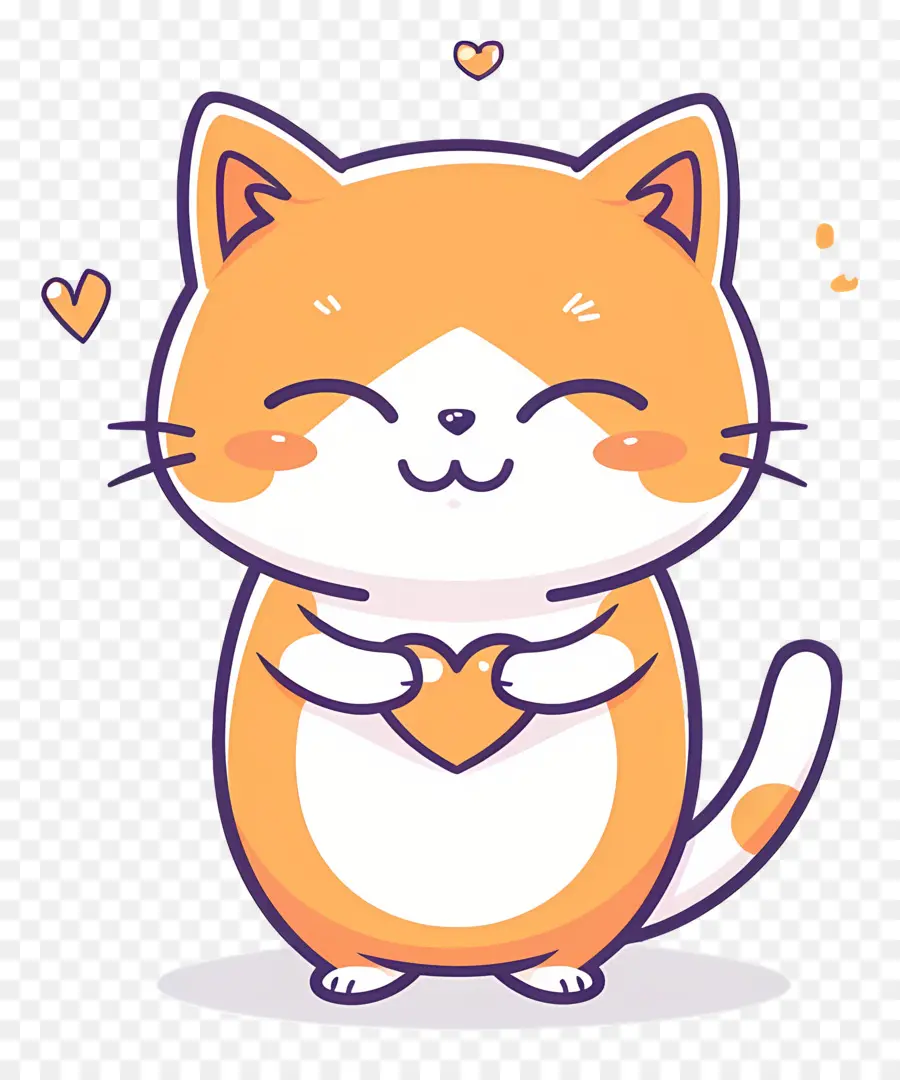 Gato Kawaii，Gato Naranja Con Corazón PNG