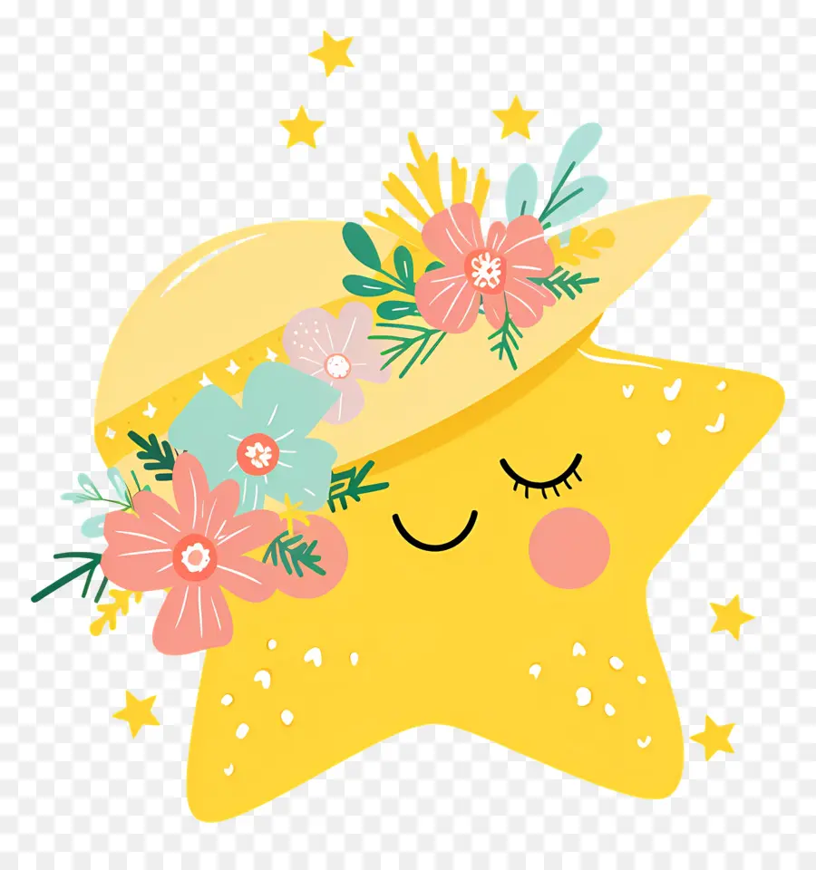 Estrella Kawaii，Estrella Amarilla Con Flores PNG