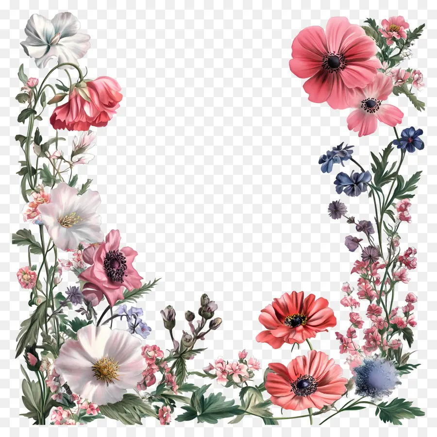 Invitación De Borde De Flores，Flores Coloridas PNG