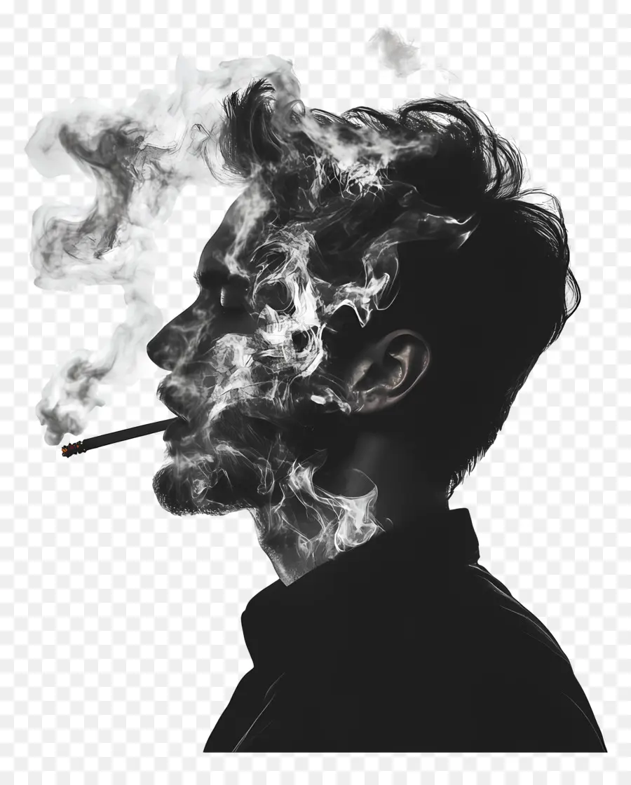 Silueta De Cabeza De Hombre，Silueta Con Humo PNG