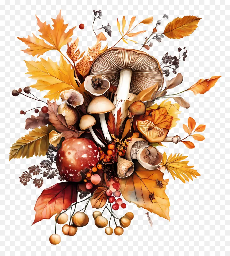 Naturaleza De Otoño，Setas Y Hojas PNG