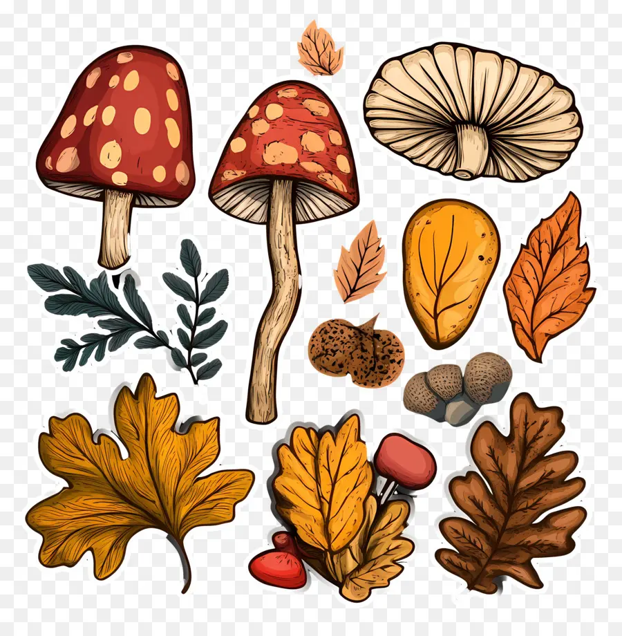 Naturaleza De Otoño，Hongos Y Hojas PNG