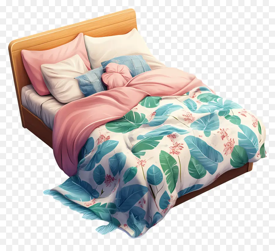 Cama Acogedora，Cama Con Manta Floral PNG