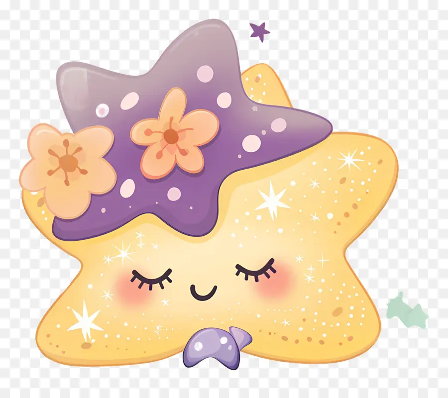 Estrella Kawaii，Estrella Amarilla Con Flores PNG