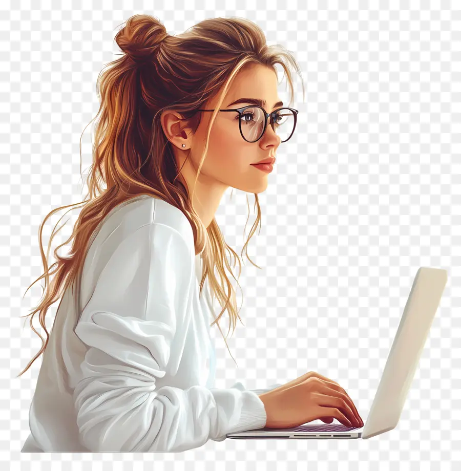 Curso De Computación Chica Estudiante Real，Chica Con Gafas Y Portátil PNG