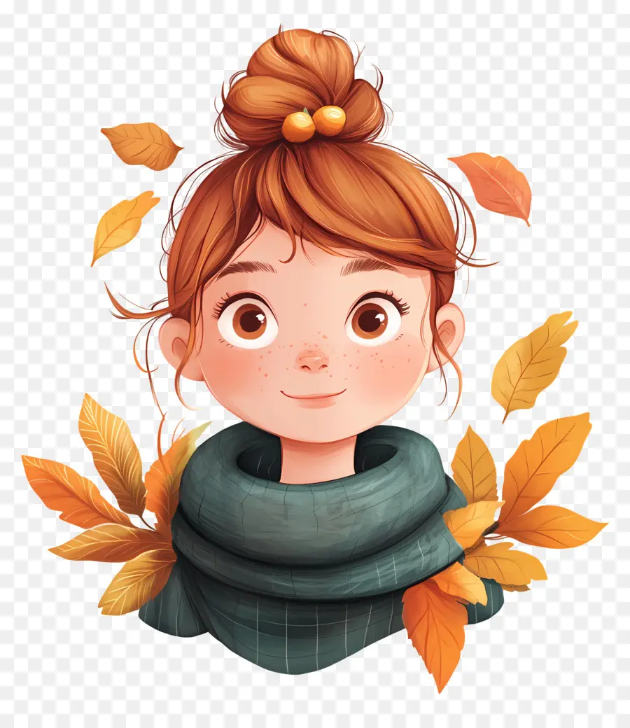 Hoja De Otoño Lindo，Niña Con Hojas PNG