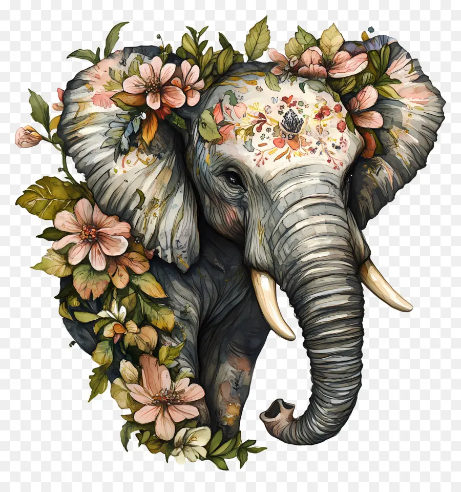 Elefante Acuarela，Elefante Con Flores PNG