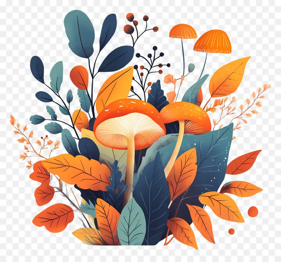 Naturaleza De Otoño，Setas Y Hojas PNG