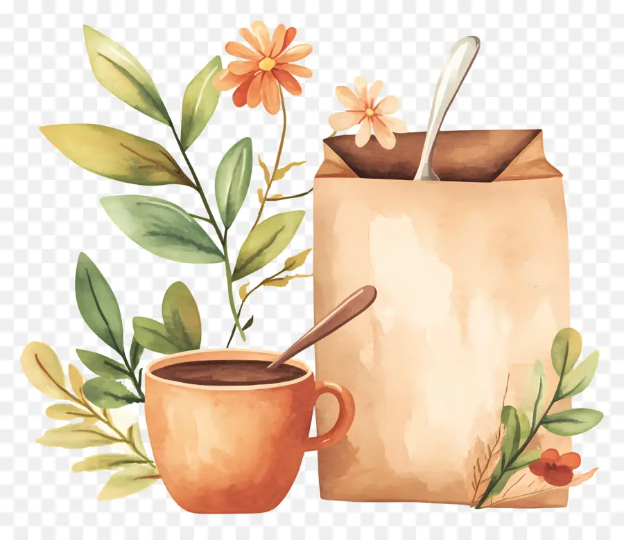 Taza De Cafe，Taza De Café Con Flores PNG