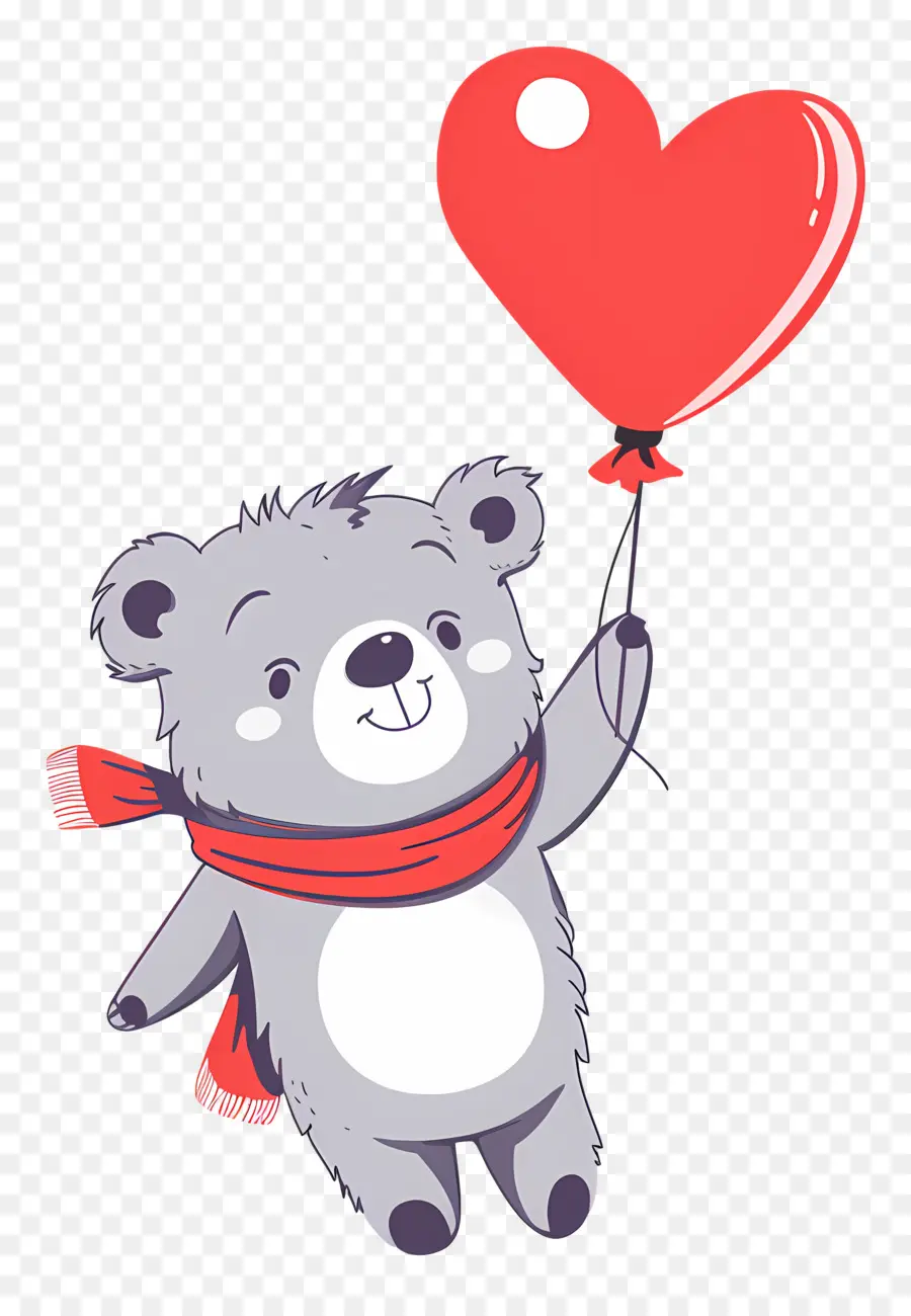 Lindo Oso，Oso Gris Con Globo De Corazón PNG