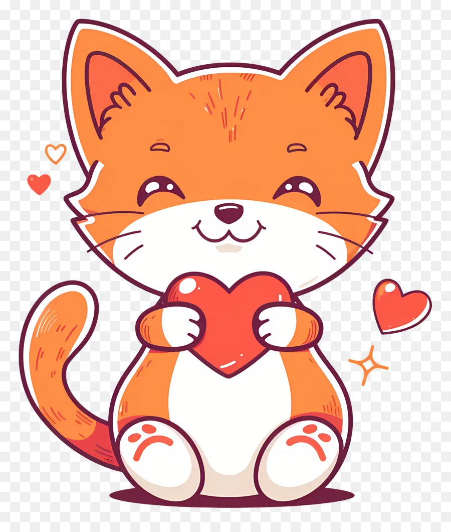 Gato Kawaii，Gato Naranja Con Corazón PNG