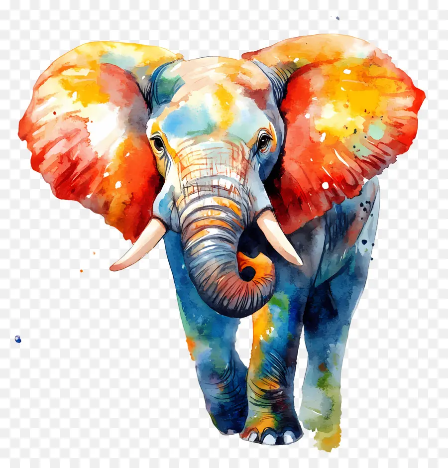 Elefante Acuarela，Elefante Colorido PNG