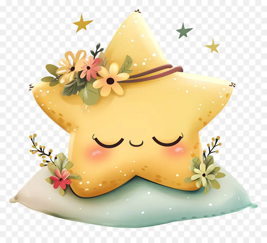 Estrella Kawaii，Estrella Amarilla Con Flores PNG