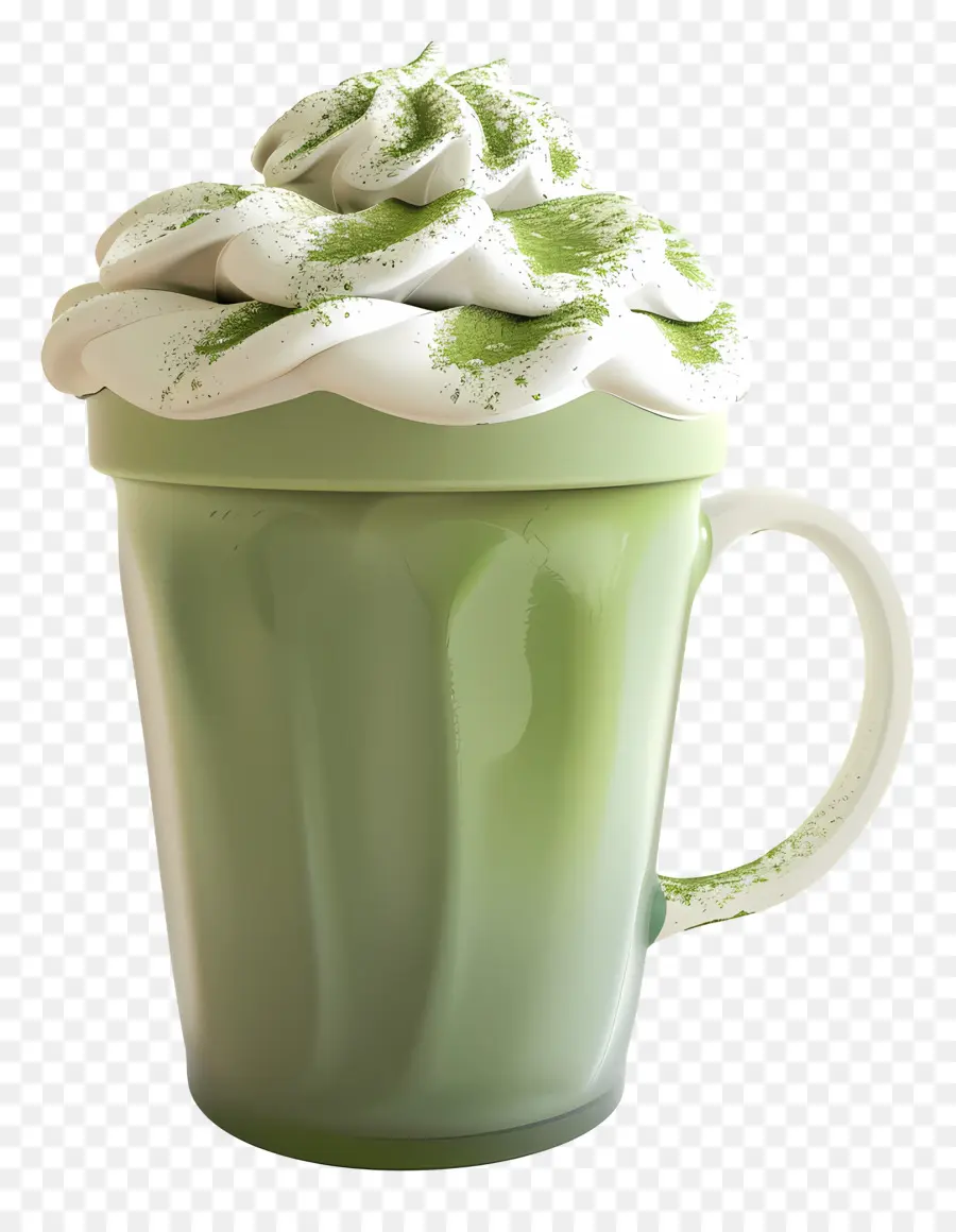 Matcha Latte，Taza Verde Con Crema PNG