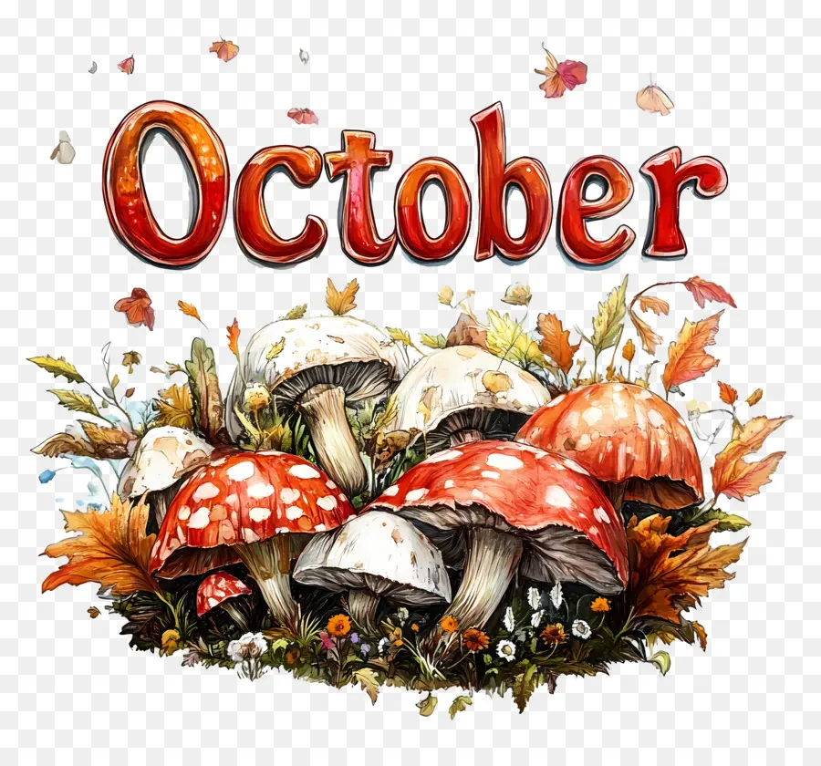 Octubre，Octubre Con Setas PNG