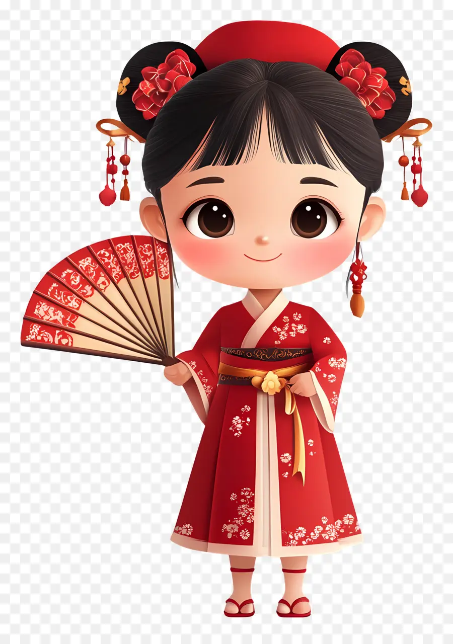 Día Nacional De China，Chica Con Abanico PNG