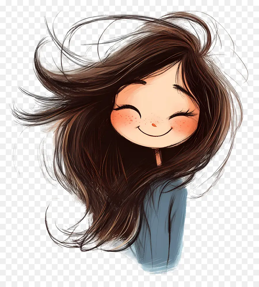 Pelo De Niña，Chica Feliz Con El Pelo Desordenado PNG