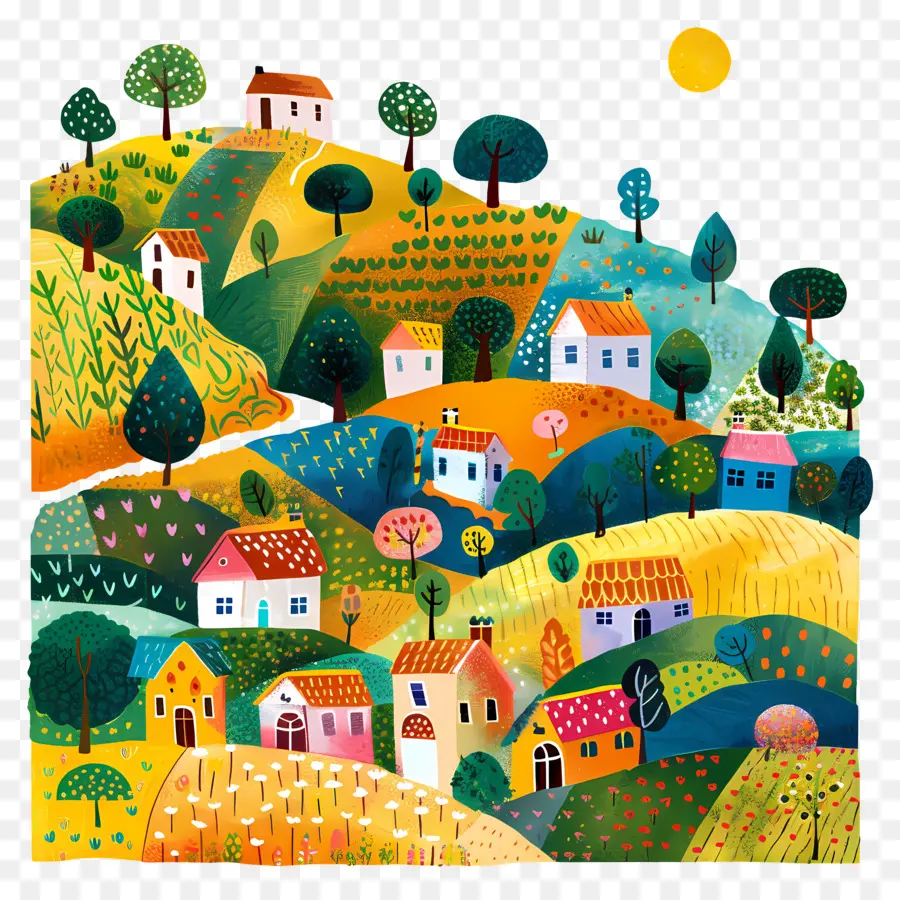 Paisaje De Campo，Pueblo Colorido PNG